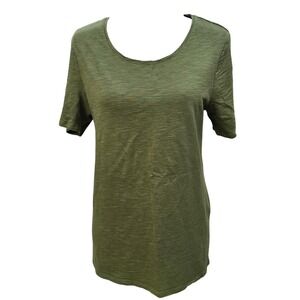 Chicos The Ultimate Tee Olive Green Slub Knit Button Back Top Size 1 / Medium